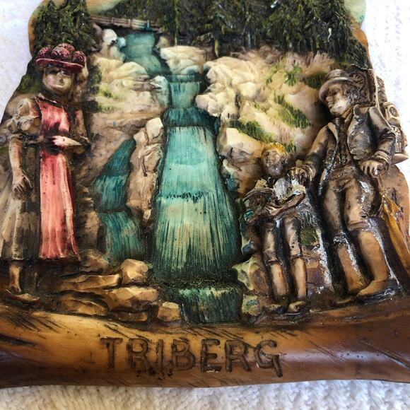 VTG 70s Triberg Germany 3‑D Resin Wall Plaque Waterfall Black Forest Folk Art - Picture 5 of 10